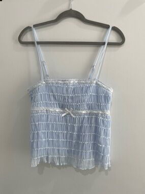 No Boundaries Light Blue Smocked Lace-Trim Camisole